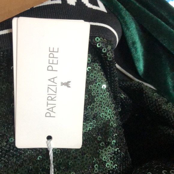 Patrizia Pepe green velvet sequin open back mini dress long sleeve - Picture 9 of 10